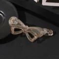 Transparent brown rhinestone bow hair claw clip, elegant sweet style banana clip for ponytail. - Pink Rhinestone Banana Clip (T1644) / 10.3cm / Transparent Yellow