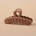 Matte brown chain link hair claw clip for women, stylish milk tea color hair accessory. - Brown