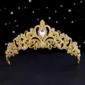 Close-up detail of the glittering gold tiara, showcasing intricate rhinestones and design. - HG-001 Imitation Gold