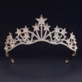 Gold star tiara crystal rhinestone crown hair accessory for wedding bridal birthday party decor. - HG-002 Gold-Tone Rhinestone Style