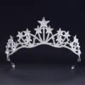 Silver rhinestone star tiara crown for bridal wedding, party, and festival dress up. - HG-002 Silver-Tone Rhinestone Style