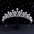 Silver pearl tiara crown exquisite rhinestone hair accessory for bridal wedding party detail view - HG-003 Silver