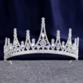 Detailed close-up of a stunning silver rhinestone crystal tiara crown hair accessory. - HG-006 Silver