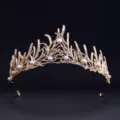 Gold pearl rhinestone tiara, elegant branch design crown hair hoop for wedding bridal party dress up. - HG-012 Gold