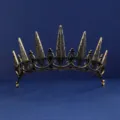 Detailed close-up of a vintage gold-plated crown headband embellished with black rhinestones. - HG-014 Antique Black
