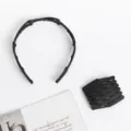Minimalist black expandable headband and hair comb set, versatile and stylish daily hair accessory. - Black