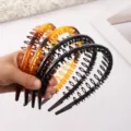 Plastic teeth hair headband with rhinestones, anti-slip double layer for face washing. - 16cm Glossy Black Headband with Rhinestones K1522-L005/57