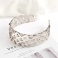 Transparent plastic geometric headband, clear resin crystal hair hoop for daily fashion. - 19cm Glossy Transparent Grey Textured Headband - LT Grey 09