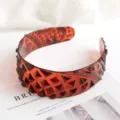 Amber plastic geometric studded headband, transparent PC hair hoop with unique pattern. - 19cm Glossy Transparent Dark Red Textured Headband - LT Red 07