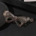 Glossy brown bow hair clip, minimalist banana clip with rhinestones for elegant hairstyles. - Pink Rhinestone Banana Clip (T1644) / 10.3cm / Clear Coffee