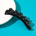 Black glossy rhinestone banana hair clip, minimalist elegant hair accessory for ponytail. - White Rhinestone Banana Clip (T1648) / 10.5cm / Black