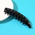 Black glossy banana hair clip featuring sparkling rhinestones, perfect for elegant ponytail styling. - White Rhinestone Banana Clip (T1609) / 13.7cm / Black
