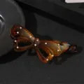 Glossy brown rhinestone bow hair clip, elegant banana clip for women ponytail and hair styling. - White Rhinestone Banana Clip (T1644) / 10.3cm / Transparent Amber