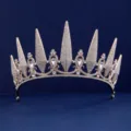 Gold rhinestone crown detail, sparkling crystals on metal tiara, elegant bridal hair accessory. - HG-014 Gold