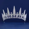 Silver crystal tiara detail showing exquisite rhinestone pave and teardrop gems. - HG-014 Silver