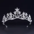 Silver star pearl tiara crown for wedding, bridal hair accessory and party headpiece. - HG-002 Silver-Tone Pearl Style