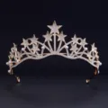 Gold star rhinestone pearl tiara crown hair hoop for bridal wedding party and festival dress - HG-002 Gold-Tone Pearl Style