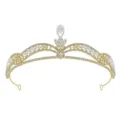 Gold Bridal Pearl Rhinestone Tiara Crown Hair Accessory for Wedding Birthday Party - HG-008 Gold