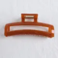 Brown hollow rectangular hair claw clip, minimalist vintage style cute hair accessory for women. - Jelly Caramel Brown