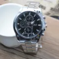 Herren Business Casual Quarz-Uhr mit Stahlarmband, stilvolles Design mit mehreren Zifferblättern. - Schwarzes Zifferblatt