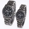Paar Quarzuhren Edelstahl Armbanduhren schwarzes Zifferblatt Chronograph Geschenk. - Herren / Schwarz