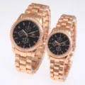 Paar Quarz Uhr Set Roségold Edelstahl Armband Tachymeter Chronograph Geschenk - Roségold Schwarzes Zifferblatt
