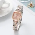 Reloj de cuarzo elegante con esfera cuadrada para mujer y correa metálica bicolor. - Bicolor Esfera Blanca / Bicolor (Oro y Plata)
