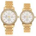 Luxury gold couple quartz watch set with rhinestone bezel, steel strap and multi-eye dial. - Gold White Dial Women