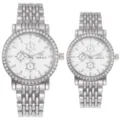 Stainless steel couple quartz watches with rhinestone bezel white dial tachymeter design - Silver White Dial Men