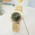 Gold women quartz watch with rhinestones black dial roman numerals stylish wristwatch - Gold Black