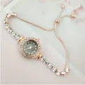 Montre-bracelet quartz strass or rose avec bracelet coulissant, lunette diamant pour femmes. - Noir
