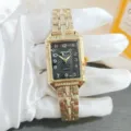 Elegante orologio da donna al quarzo quadrato con strass, cinturino in acciaio e quadrante. - Oro Nero