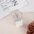 Transparente Tonnen-Quarzuhr mit weißem Silikonarmband und roségoldenen Lünettenschrauben. - Weiß