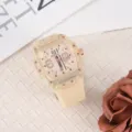 Transparente Silikon Quarzuhr Tonneau Gehäuse lässige Mode Studenten Paar Armbanduhr. - Beige