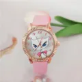 Orologio al quarzo strass cinturino rosa con quadrante gatto carino donna - Rosa