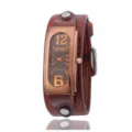 Vintage Quarz Armbanduhr breites Lederband kupferfarbenes eckiges Gehaeuse Modestil Freizeituhr - Schwarzes Zifferblatt Hellkaffee Armband