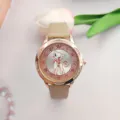 Orologio donna quarzo gatto diamante con cinturino in pelle carino moda studente regalo - Beige