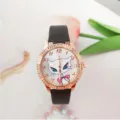 Orologio al quarzo donna strass gatto quadrante carino cinturino pelle moda studente. - Nero
