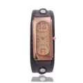 Vintage rechteckige Damen Quarzarmbanduhr mit braunem Lederarmband Rosegold Gehäuse - Weißes Zifferblatt Dunkelkaffee Armband