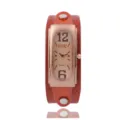 Retromodische Damen-Quarzuhr mit langem, rechteckigem Gehäuse und breitem Lederarmband. - Weißes Zifferblatt Braunes Armband