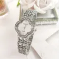 Donna strass trifoglio al quarzo orologio lusso diamante bracciale orologio elegante - Cassa Argento Quadrante Bianco