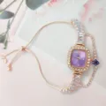 Schicke Strass Quadratuhr für Damen, elegantes lila Zifferblatt mit verstellbarem Armband. - Lila