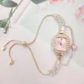 Elegante Damen-Quarzuhr mit Strass, quadratischem Zifferblatt und verstellbarem Armband rosa. - Rosa