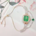 Quadratische Damen-Uhr mit grünem Zifferblatt und Strass verstellbare Armbanduhr - Grün