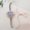 Exquise montre quartz femme strass en forme de cœur élégant bracelet or rose. - Violet