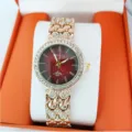 Montre quartz femme de luxe avec strass brillants et élégant bracelet en acier inoxydable chic. - Or Rouge