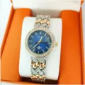 Montre quartz pour femme avec lunette en strass et bracelet métallique élégant et chic. - Bicolore Or Bleu