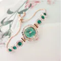 Elegant rose gold quartz ladies watch with green dial and sparkling rhinestone bracelet strap. - Rose Gold Green