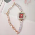 Women quartz watch square red dial crystal rhinestone chain strap elegant fashion jewelry watch - Rose Gold Red