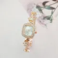 Damen quadratische Quarz Armbanduhr Roségold Strass Blumen Armband Mode schick elegant - Roségoldenes Gehäuse Weißes Zifferblatt
